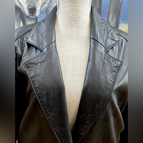 Vintage Bloomingdale’s black soft buttery lambskin leather Sz S calf length coat - Picture 3 of 10